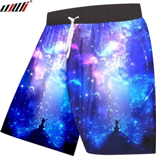 UJWI Blue Galaxy Space Star Casual Shorts Mens Hip Hop Outwear Loose Fitness Trousers 2020 Summer Printed 3D Board Shorts 6XL
