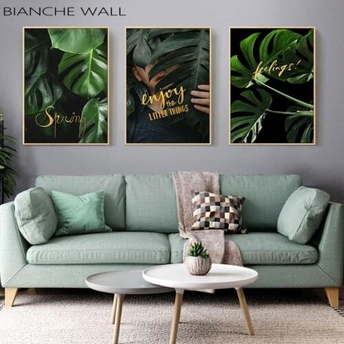 Scandinavian Green Leaf Plant Canvas Wall Art Poster Nordic Style Nature Print Painting Minimalist Decorative Picture Room Decor