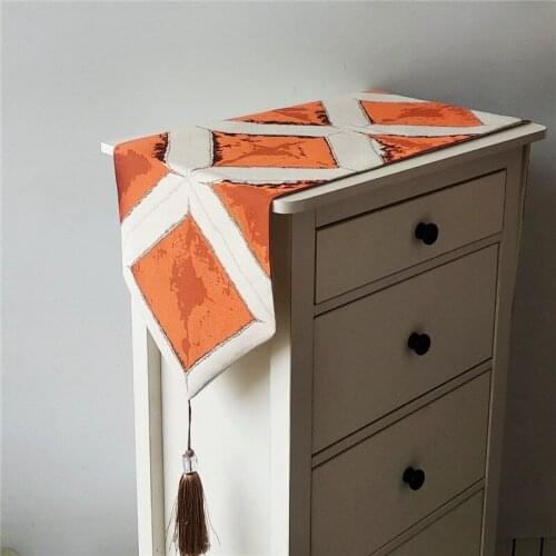 Modern Geometric Checkered Table Runner with Tassel Nordic Table Cloth Cabinet Cover Cloth for Wedding Party Chirstmas Decor