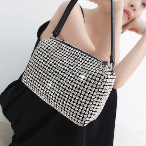 Rhinestone Party Shoulder Crossbody Bags Luxury Designer Women Handbag Purse Female Hobos Small Square Bag Trendy Evening Clutch