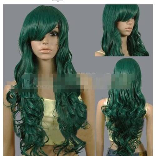 Suyushun3440234++>Inches Long Celadon Holiday Cosplay Wigs Ladies' Dark Green Curly Wigs 80 cm
