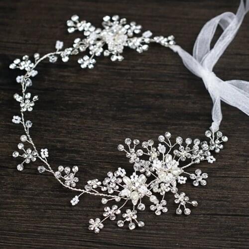 Handmade Bridal Headpiece Flower Crystal Headband Wedding Hair Accessories Silver Color Hair Jewelry Women Tiaras Hair Ornaments