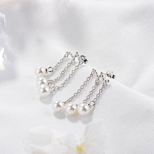 Bohemia Romantic Layer Pearl Tassel Bead Earrings For Women Silver Color Long Chain Line Ear Jewelry For Women Birthday Gift