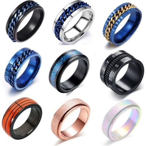 9 Style Spinner Rotatable Chain Rings Stress Relief for Men Women Wedding Band Finger anxiety fidget ring Jewelry Gift