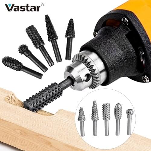Vastar 5pcs Rotary Craft Files Steel Rotary Rasp File 1/4" Shank Drill Bits Burrs Wood Bits Grinding Power Carving Hand Tool
