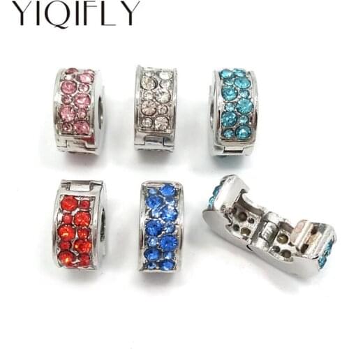 YIQIFLY free Shipping 20pcs 12mm diameter new style round rhinestone copper clip stopper beads fit European charms bracelet DIY