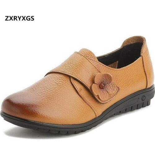 Hot Promotion 2021 New Spring Autumn Large Size Women Flat Shoes Fashion Casual Shoes Flower Real Leather Shoes Flat Women Shoes