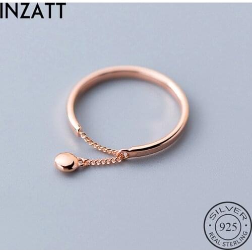 INZATT Real 925% Sterling Silver Geometric Chain Adjustable Ring For Fashion Women Party Minimalist Fine Jewelry Accessories