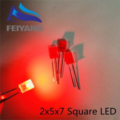 100pcs 2X5X7 square LED 257 Red light-emitting diode White Yellow Red Green Blue electronic diy kit Diffused