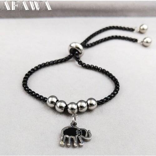 2021 Fashion Elephant Stainless Steel Chain Bracelet Women Black Color Bracelet Charm Jewelry pulseras mujer moda B18503