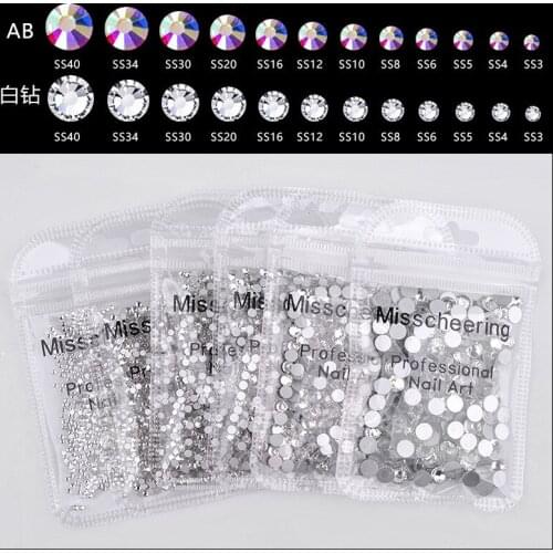 24 Styles SS3-SS40 Sizes White And AB Crystal Glass Nails Art Rhinestones For 3D Nail Art Rhinestones Decoration Gems