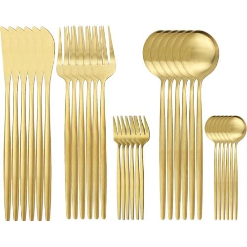30Pcs Matte Gold Tableware Set Stainless Steel Dinnerware Set Gold Cutlery Set Knife Spoon Fork Kitchen Flatware Set