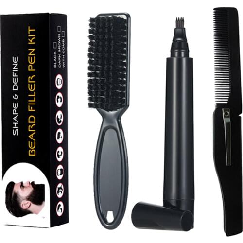 4 in 1 Professional Beard Filling Mens Beard Pen Barber Pencil and Brush kit Beard Filler Pen Filler Different Set 2021 New
