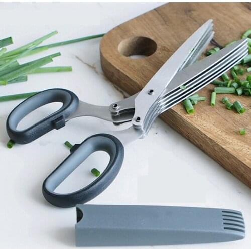 5-Layer Food Grade Stainless Steel Chopped Green Onion Scissors Multifunctional Kitchen Scissors For Cutting Chives Herbs Tools