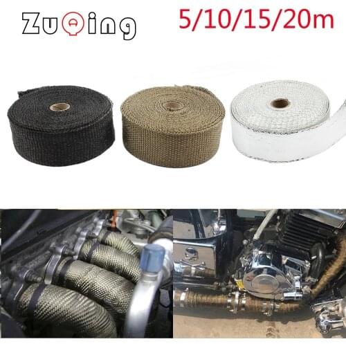 5cm*5M/10M/15M/20M Exhaust Heat Wrap Thermal Tape Fiberglass Heat Wrap Manifold Insulation Roll Resistant with Stainless Ties