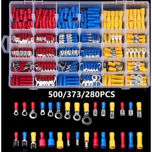 500/373/280Pcs Assorted Spade Terminals Insulated Cable Connector Electrical Wire Crimp Butt Ring Fork Set Ring Lugs Rolled Kit