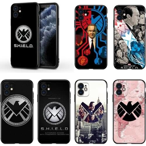 Marvel SHIELD For Apple iPhone 13 12 11 Mini XS XR X Pro MAX SE 2020 8 7 6 5 5S Plus Black Silicone Phone Case