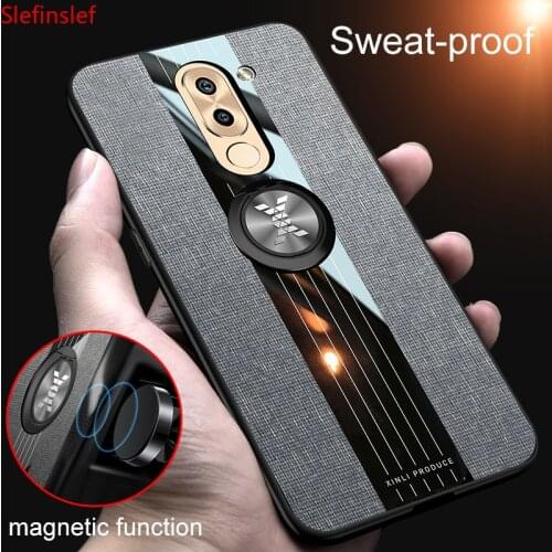 For Huawei Honor 6X Case Fabric Hard Back Cover Soft Frame Cloth Phone Case For Huawei Mate 9 Lite 5.5 inch Magnetic Ring Holder