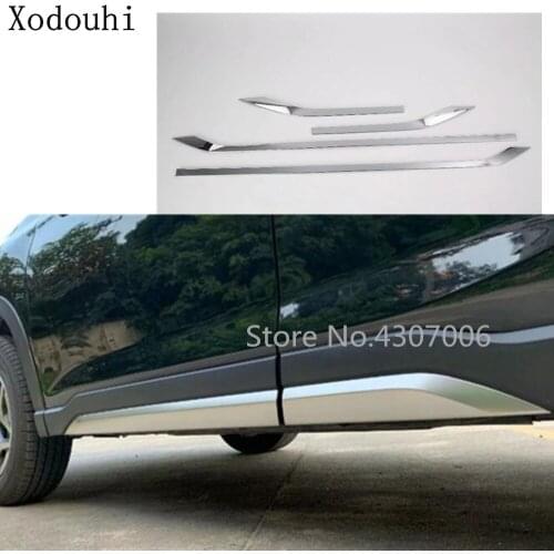 Car Styling Cover ABS Chrome Side Bottom Door Trim Frame Stick Bumper Strip Part 4pcs For Subaru Forester 2018 2019 2020