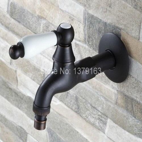 Black Oil Rubbed Brass Extra Long Laundry Bathroom Wall Mounted Mop Water Tap Garden Washing Machine Copper Faucet aav115