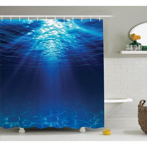 Ocean Decor Shower Curtain Underwater View with Sandy Seabed Aquatic Scenes Sunbeams Decorative Nature Picture Bathroom Curtains
