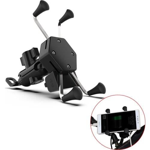 X Grip GPS Mobile Phone Holder Mount Universal Motorcycle Smartphone With USB Charger 360 Rotating