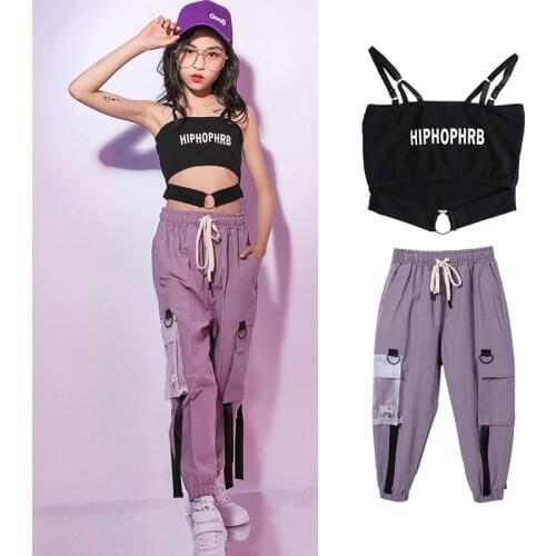 2021 Hip Hop Dance Costumes For Kids Black Vest Hiphop Pants Girls Jazz Performance Costumes Street Dance Rave Clothes DQS6755
