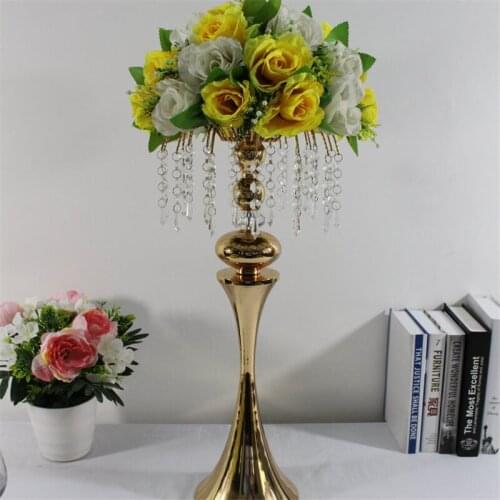 IMUWEN Gold Candle Holders Metal Candlestick Flower Vase Table Centerpiece Event Flowers Rack Road Lead Wedding Decor IM734