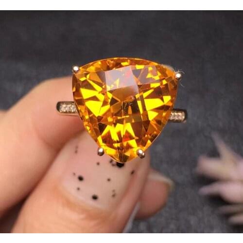 Citrine Ring 18K Gold AU750 Triagnle Shape about 12.8mm Natural Citrine Gemstones Rings for Female Anniversary Gift Fine Rings