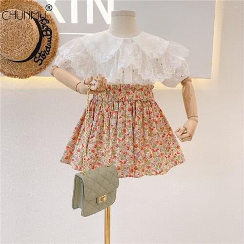 Toddler Baby Girl Clothes Set Summer Lace Single Breasted T-shirt + Foral Tutu Skirt Suit Party Birthday Outfits Kids Clothing