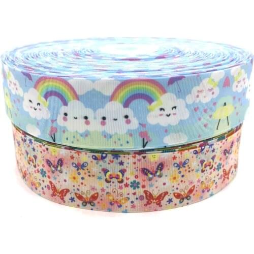 5 Meters Butterfly Cute Clouds Cartoon Satin Ribbon Silk Grosgrain 25MM DIY Decoration Ribbons ForGift Girls Hair Accessories