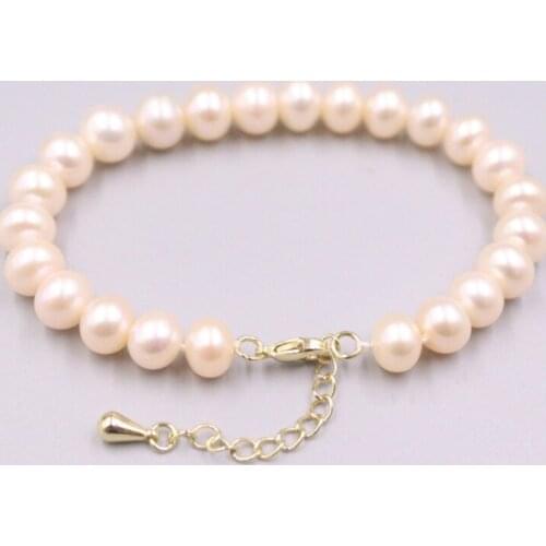 Best 9.5-10mm Natural Freshwater Pearl Beaded Adjustable Chain Bracelet Woman Lucky Gift Bangle