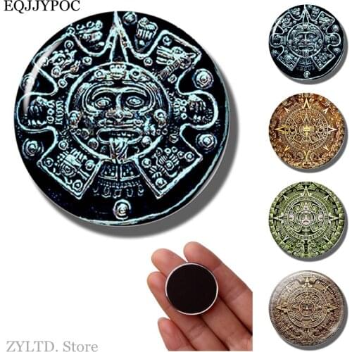 Mayan Totem Aztec Calendar Fridge Magnet Mexican Refrigerator Magnets Stickers Glass Cabochon 30MM Fashion Creative Home Decor