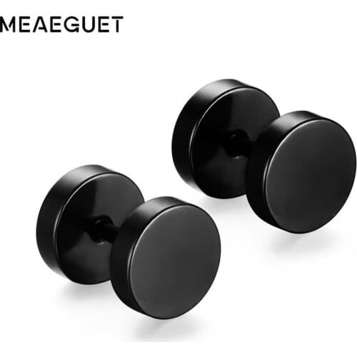 Meaeguet Trendy Round Stud Earrings Simple GoldTone Stainless Steel Dumbbell Shape Earring For Women Men Party Jewelry