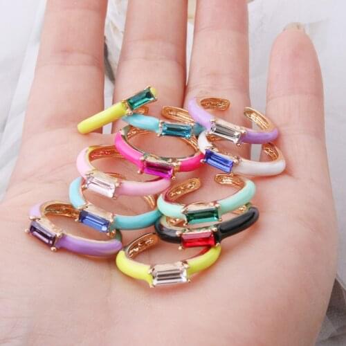 NeeFuWoFu Candy Rings Glass Multicolor 34 Colors Simple Style Ring Adjustable Paved With Shiny Stone Fashion Wed Engage Ring
