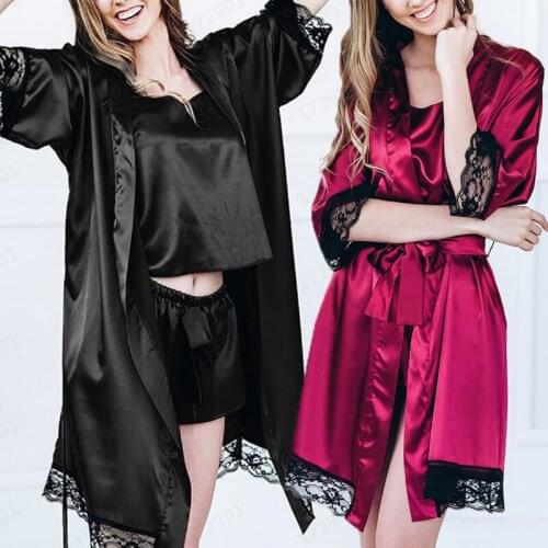 2021 New Ladies Fashinon Sexy Tie Up Sleepwear 2pcs Set Night-robe+T-back Lace Trim Plus Size Female Sexy Sleepwear