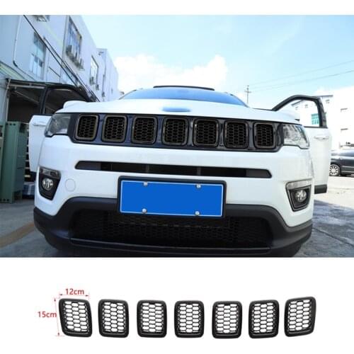 NEW-Front Grille Cover Grill Ring Inserts Frame Trims Kit for Jeep Compass 2017 2018 2019 2020 2021 Car Accessories