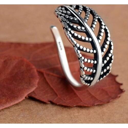 New Silver Color Big Leaf Rings for Women Adjustable Size Rings Fashion Wedding Jewelry Anillos Mujer