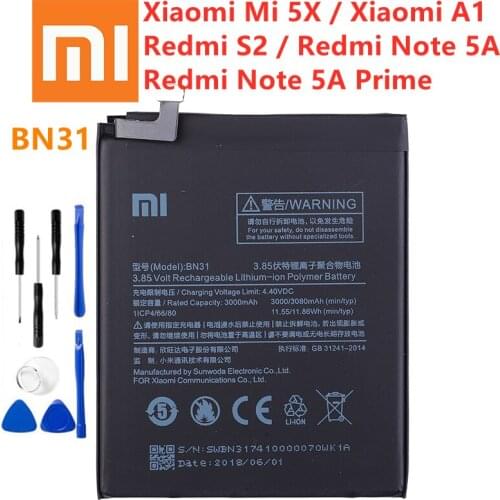 Xiaomi BN31 Original Battery For Xiaomi Mi 5X/Xiaomi A1/Redmi Note 5A/Redmi Note 5A Prime/Redmi S2 bn31 3000mAh smartphone phone