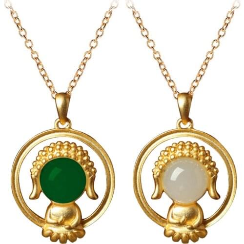 Natural Hetian Jade Baby Buddha Pendant Necklace Fashion Jewelry Chalcedony Amulet Gifts for Women