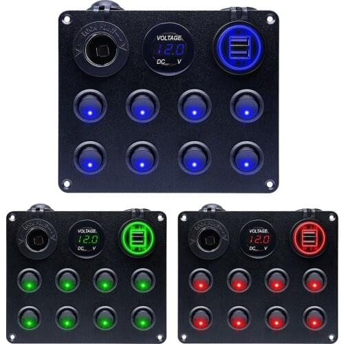 12-24V 8 Gang Toggle Switch Panel Dual USB Charger Car Push Button Circuit Breaker For Car RV Truck ATV UTV Camper Caravan