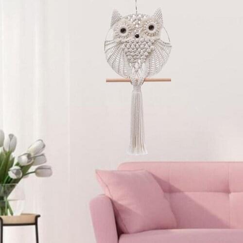 Hand Woven Owl Tapestry Pendant Dream Catcher Cotton Macrame Wall Hanging Boho Decoration For Living Room Bedroom Ornaments