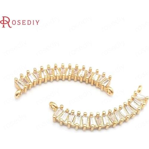 40678)6PCS 24K Champagne Gold Color Brass and Zircon 2 Holes Curve Connect Charms Pendants Jewelry Making Supplies Accessories