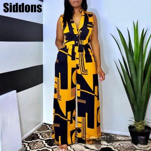 Casual Women V Neck Sleeveless Wide Leg Jumpsuit Button Up with Pockets Loose Jumpsuit