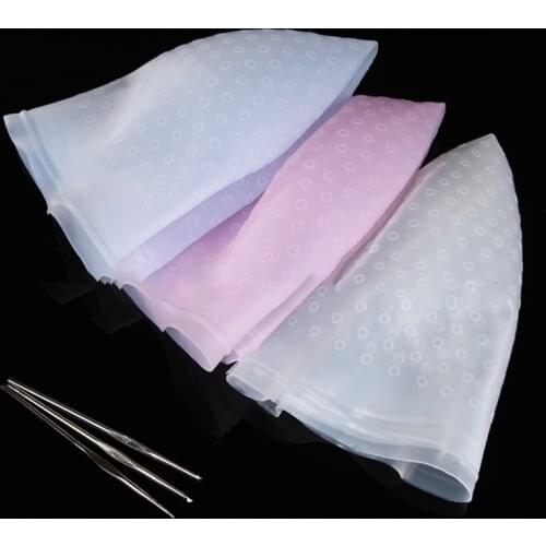 Dye Silicone Cap + Hook Hair Salon Color Coloring Highlighting Reusable Set Frosting Tipping Dyeing Color Tools