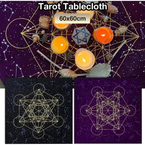 60x60 CM Tarot Card Tablecloth Metatrone Cub Crystal Grid Astrology Divination Altar Velvet Cloth Board Game Tarot Card Mat
