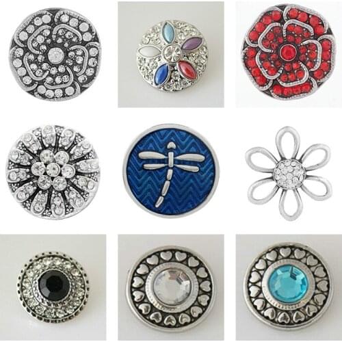 Rhinestone Flower 20mm Metal snap button jewelry DIY bracelet KD1010