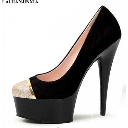 New spring 2018 platform high heels, suede shoes, platform transparent 15cm dancing shoes