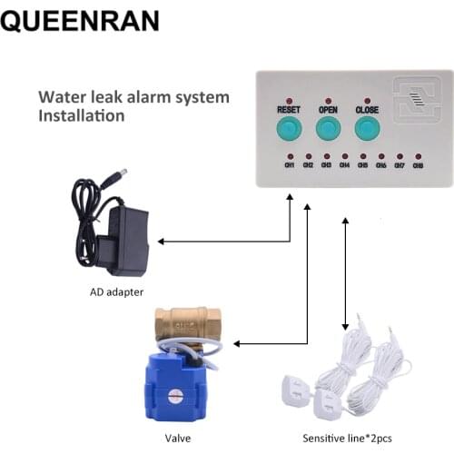 WLD-808 Home Smart Water Leaking Sensor Alarm with 1pc DN15 DN20 DN25 Valve Water Leak Detector Flood Alter Overflow Protection