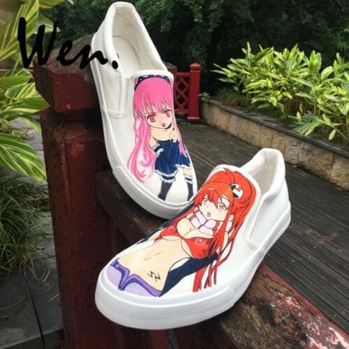 Wen Anime Hand Painted Slip On Shoes Design Custom Gurren Lagan Canvas Sneakers Men Women Platform Plimsolls Christmas Gifts